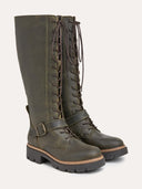 Strap Detail Lace Up Knee Boots