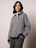Pullover mit Mikro-Karo, Trichterkragen und Alpaka-Anteil