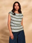 Baumwollmischung T-Shirt mit U-Boot-Ausschnitt