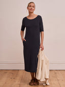 Linen Blend Button Back Dress