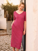 Linen Blend V Neck Midi Dress