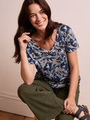 Linen Blend V Neck T Shirt