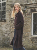 Langer Lammwoll-Strickcardigan mit Schalkragen