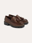 Leder-Slipper mit Quasten