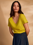 Linen Blend V Neck T Shirt