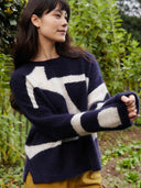 Pullover mit Mohairanteil und abstraktem Geometrie-Muster