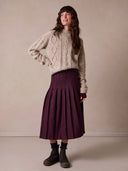 Button Detail Pleated Midi Skirt