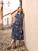 Linen Grown On Sleeve Midi Dress