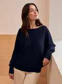 Feinstrick-Dolman-Pullover aus Merinowolle-Mischung