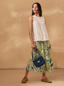 Leinenmischgewebe Culottes mit Palmenmuster