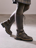 Strap Detail Lace Up Knee Boots