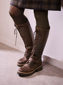 Strap Detail Lace Up Knee Boots