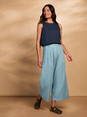 Linen Blend Pleat Front Crop Trouser